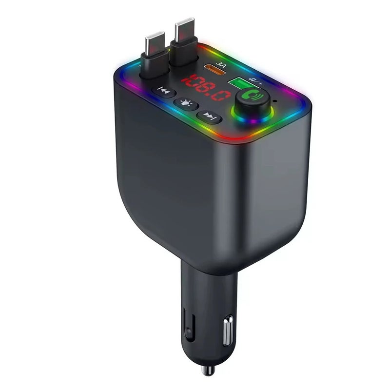 Bluejw Y4 4-in-1 Car Charger: LED Digital Display, Dual USB-C PD Fast Charging Adapters & Retractable Cables for Phones & MP3 Players - Automobile Chargers - Image 2